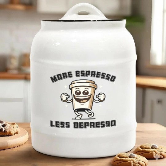 More Espresso Less Depresso Funny Coffee Quote Ceramic Cookie Jars