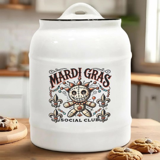 Mardi Gras Voodoo Doll Soociial Clubb Magic Ceramic Cookie Jars