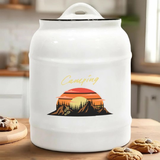 Camping Adventure In Mountains Ceramic Cookie Jars