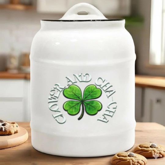 Clover Cha Cha 4-Leaf AI Clover Design Ceramic Cookie Jars