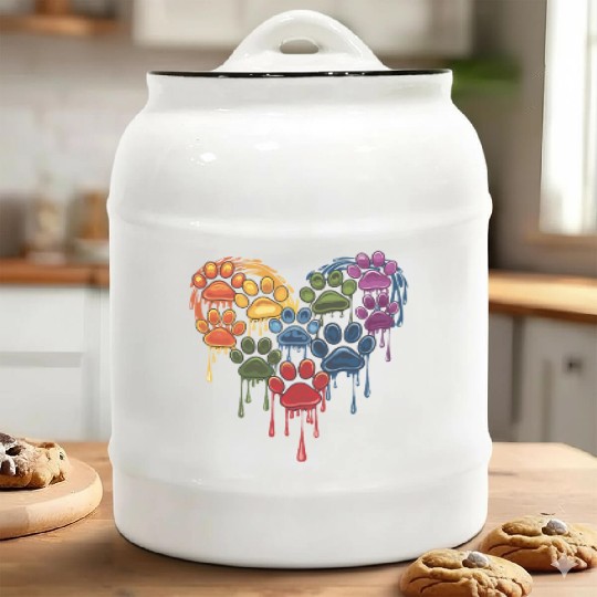 Colorful Paws Heart for Dog Lovers and Owners Ceramic Cookie Jars