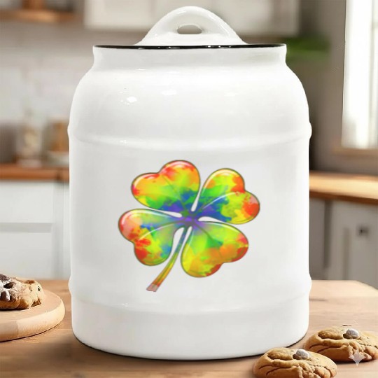 Tie Dye Shamrock Lucky Four Leaf Clover St Patrick Ceramic Cookie Jars