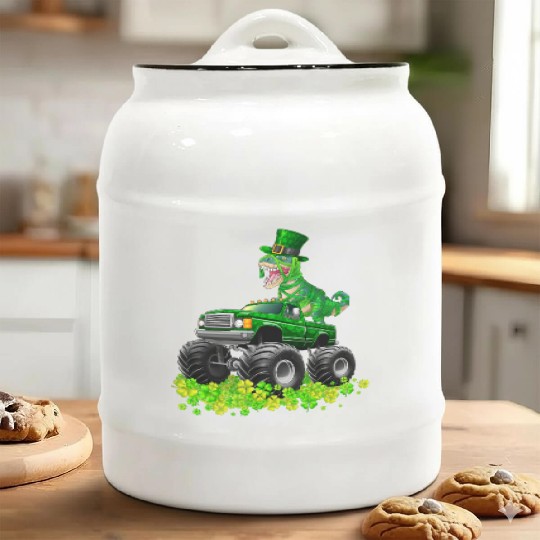 Monster Truck T-rex St Patricks Day Dinosaur Cute Ceramic Cookie Jars