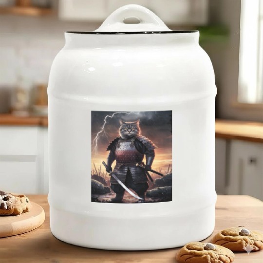 Japanese Cat Samurai Cat Ceramic Cookie Jars