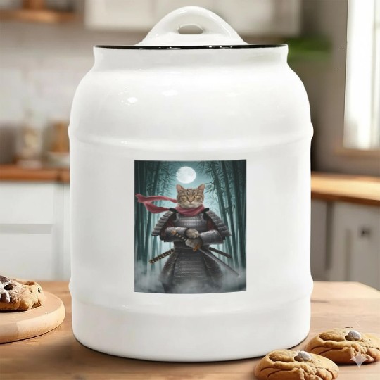 Japanese Cat Samurai Cat Ceramic Cookie Jars