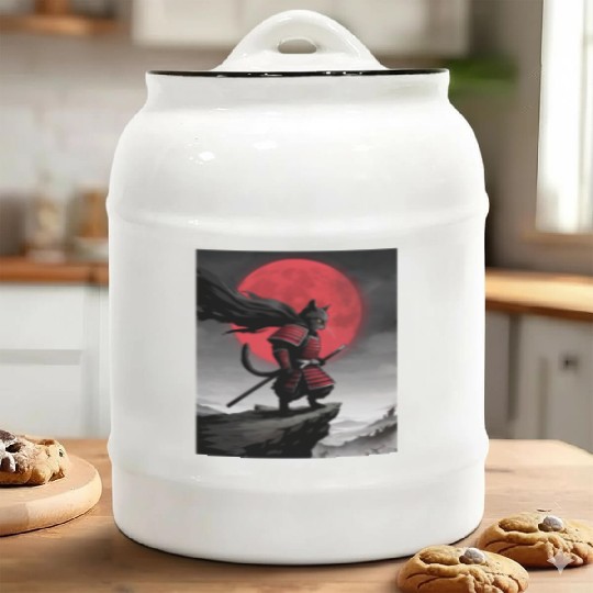 Japanese Cat Samurai Cat Ceramic Cookie Jars