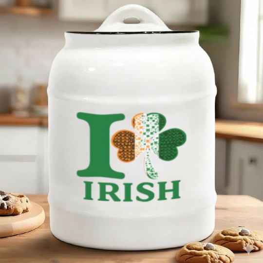 I Love Irish – Shamrock Clover Irish Flag Design Ceramic Cookie Jars