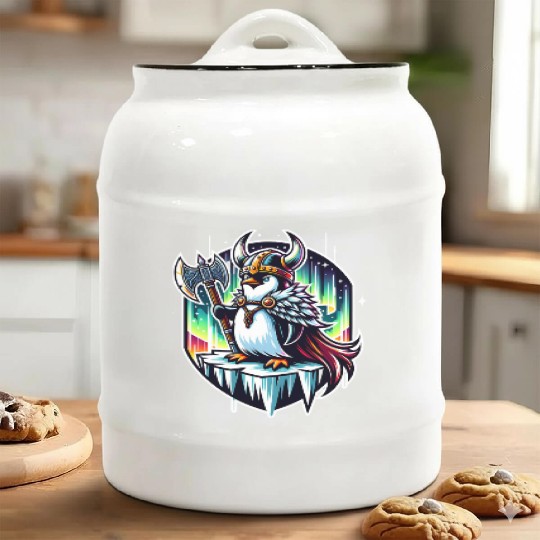 Viking Penguin Conquering Northern Lights Ceramic Cookie Jars