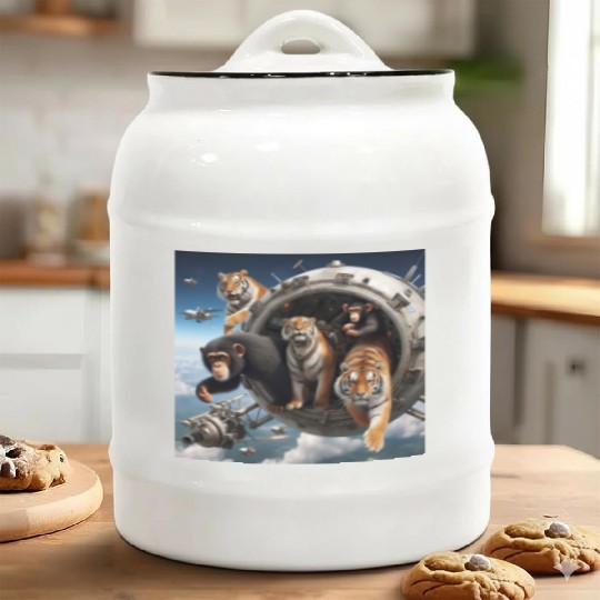 Tigers and chimpanzees and bears spacecraft Ceramic Cookie Jars