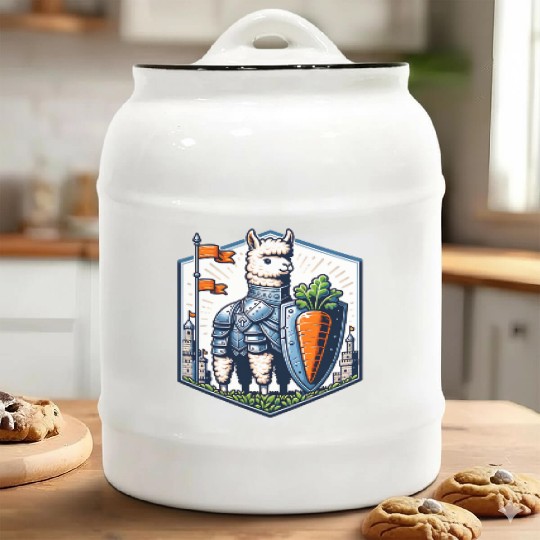 Llama Knight With Carrot Shield Adventure Ceramic Cookie Jars