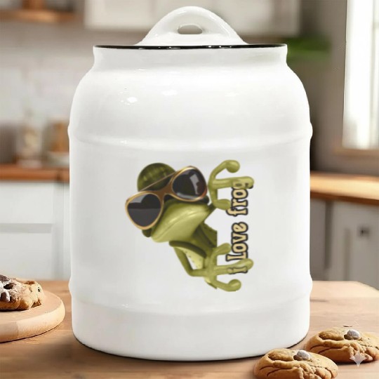 i love frog funny frog design Ceramic Cookie Jars
