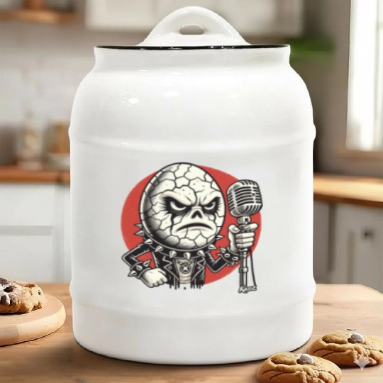 Angry Punk rock music Egg with Mic Ceramic Cookie Jars
