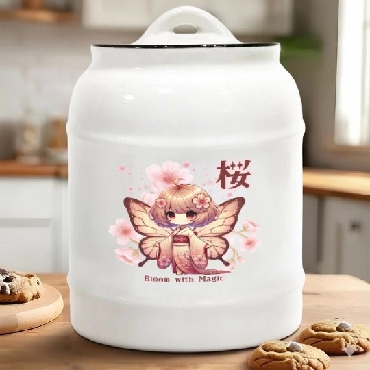 Bloom with Magic - Kawaii Sakura Fairy Ceramic Cookie Jars