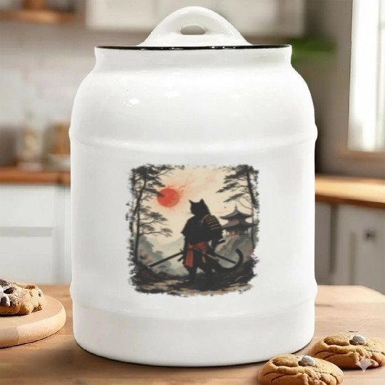 Samurai Cat Warrior Ceramic Cookie Jars Design