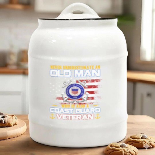 Never Underestimate Old Man US Coast Guard Veteran Ceramic Cookie Jars