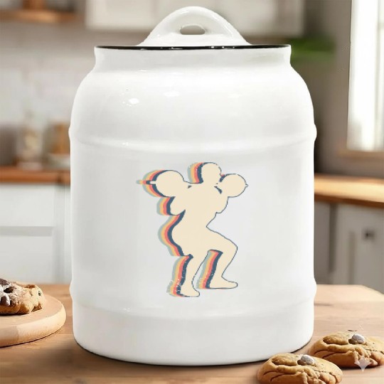 Squats Workout Gym Retro Line Art Ceramic Cookie Jars