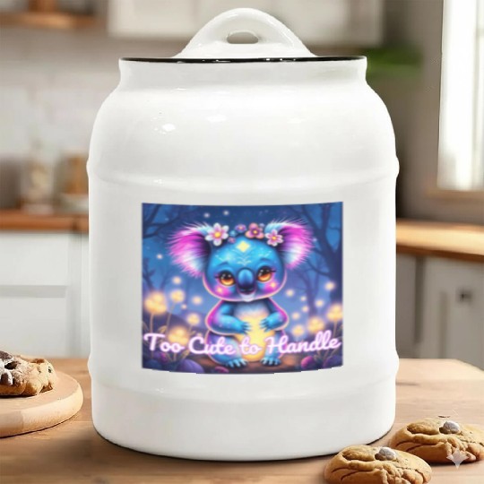 Magical Neon Koala – Fantasy Art with Glowing Nigh Ceramic Cookie Jars