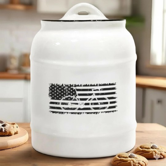 Cycling USA Flag Ceramic Cookie Jars