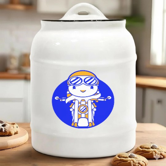 Bird Motorcycle Riding Biker Motorcyclist Hobby Ceramic Cookie Jars