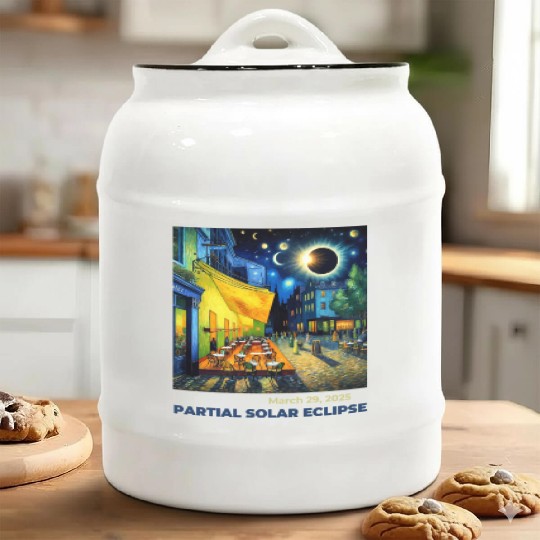 March 29, 2025 Partial Solar Eclipse Night Scene Ceramic Cookie Jars