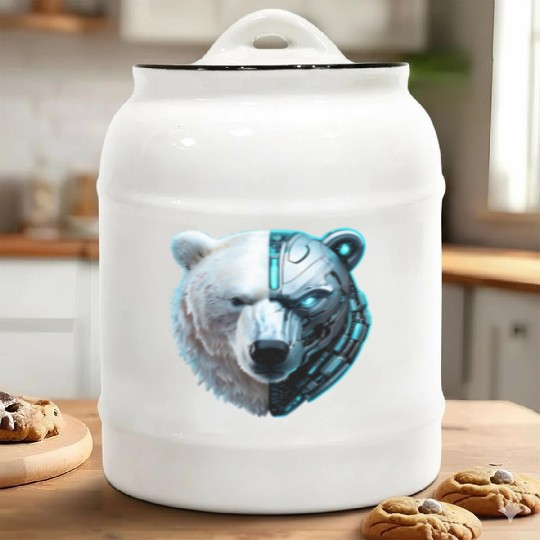 Cyborg Polar Bear Ceramic Cookie Jars