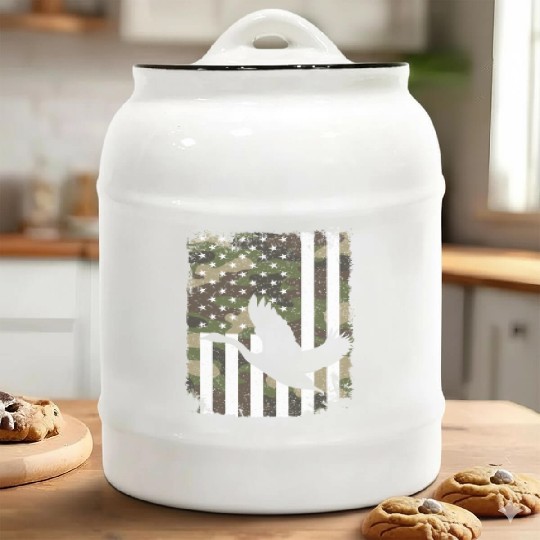 Goose Hunting Camo US Flag For Hunter Camouflage Ceramic Cookie Jars