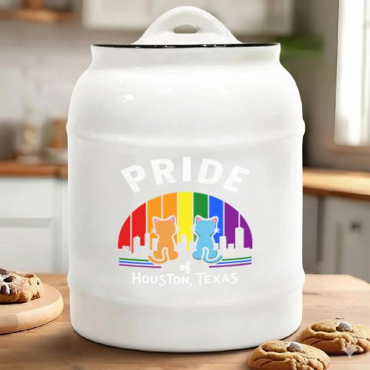 Pride of Houston City Texas USA Rainbow Flag Ceramic Cookie Jars