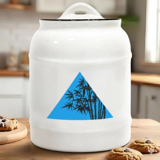 A Blue Triangle and Bamboo Ceramic Cookie Jars