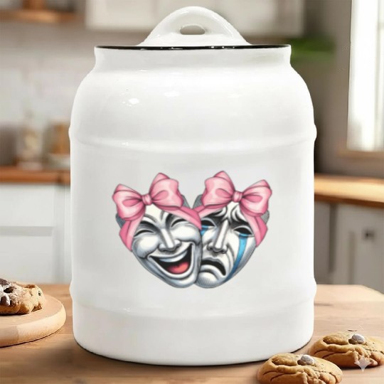Coquette Bow Theatre Mask Drama Comedy Artist Girl Ceramic Cookie Jars