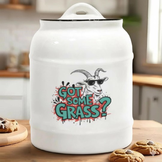 Goat Some Grass? Meme Goat Energy Ceramic Cookie Jars