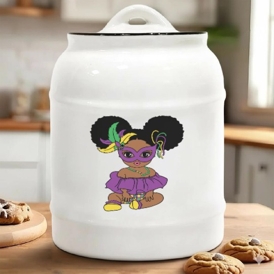 Mardi Gras Baby Girl Costume Design Ceramic Cookie Jars