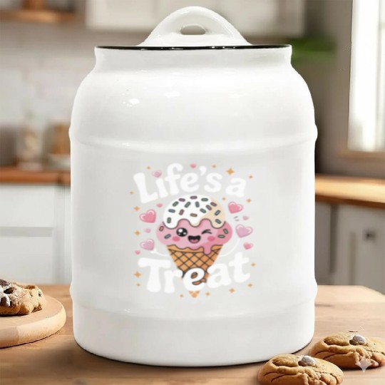 Life’s a Treat Kawaii Ice Cream Cone Ceramic Cookie Jars
