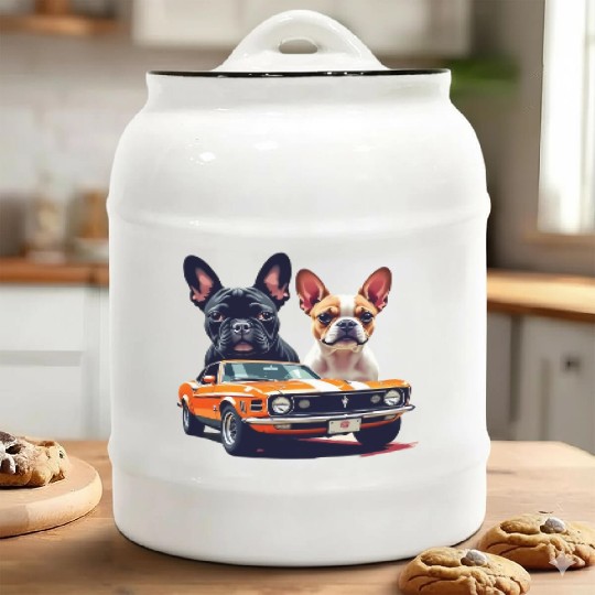 French Bulldogs with Classic Muscle Car – Retro Vi Ceramic Cookie Jars