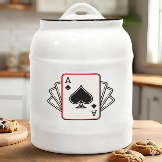 Ace of Spades Playing Cards Hand Ceramic Cookie Jars