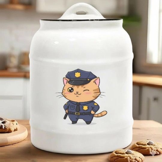 Paw-sitive Law Enforcement – Funny Cat Cop Ceramic Cookie Jars