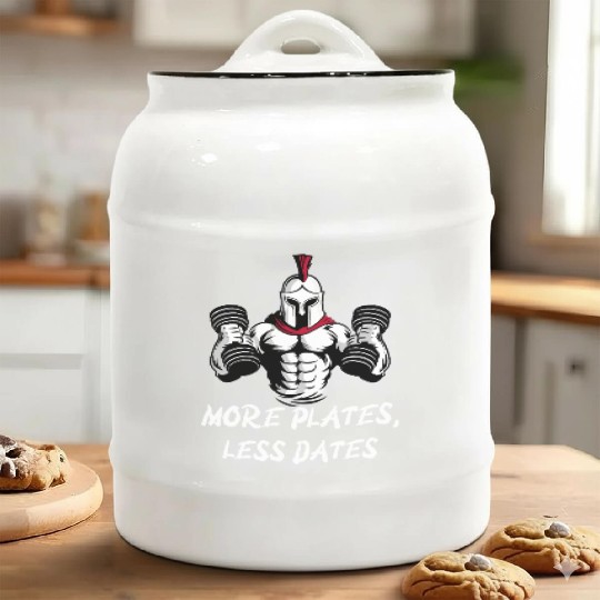More Plates, Less Dates Funny Gym Bro Ceramic Cookie Jars