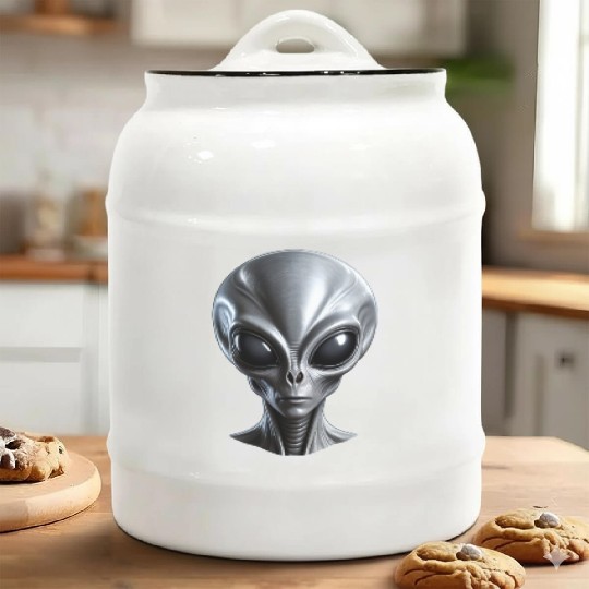 Real Grey Alien with a big head Ceramic Cookie Jars