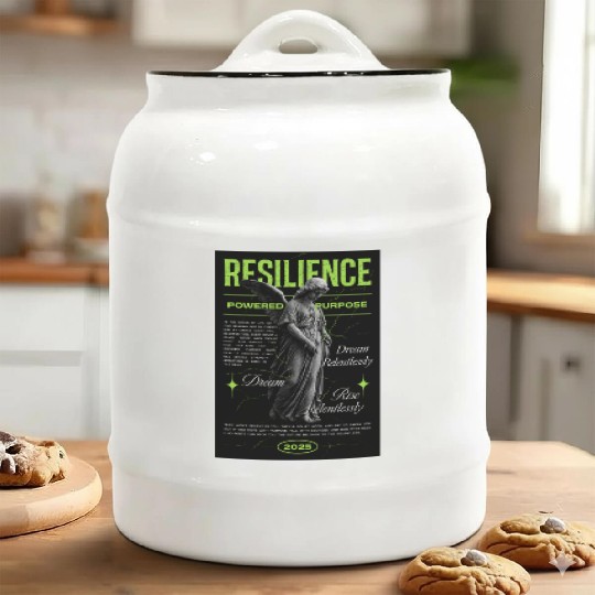 Resilience Angel – Neon Motivational Art Ceramic Cookie Jars
