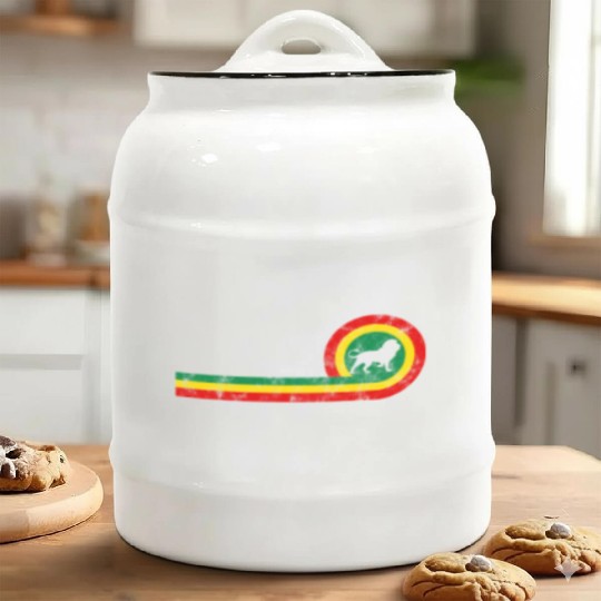 Lion Of Judah On Rastafarian Flag For Rasta And Ceramic Cookie Jars