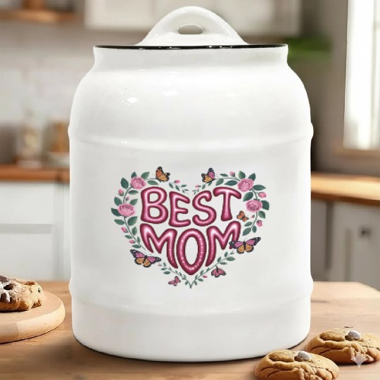 Trendy Best Mom Ever, Mother's Day Heart Floral Ceramic Cookie Jars