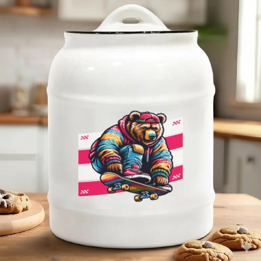 Radical Skater Bear – Urban Streetwear Style Ceramic Cookie Jars