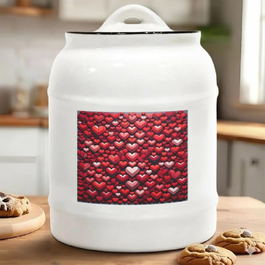 Red Hearts Painting Ceramic Cookie Jars