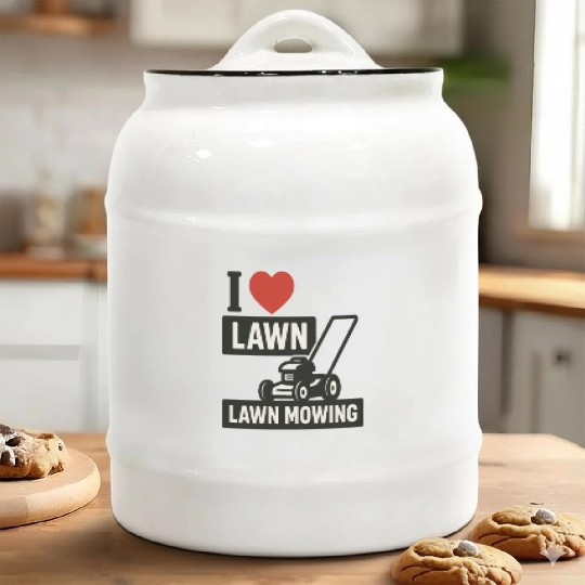 i love lawn, lawn mowing Ceramic Cookie Jars