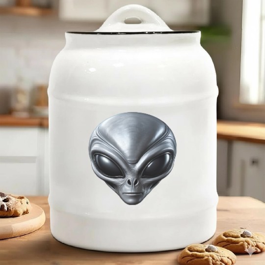 Small Grey Alien Extraterrestrial ET Being Ceramic Cookie Jars