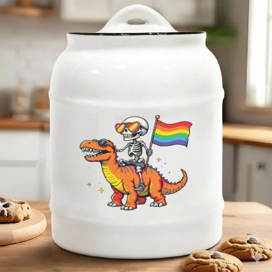 Skeleton with dinosaur Lgbtq Ceramic Cookie Jars