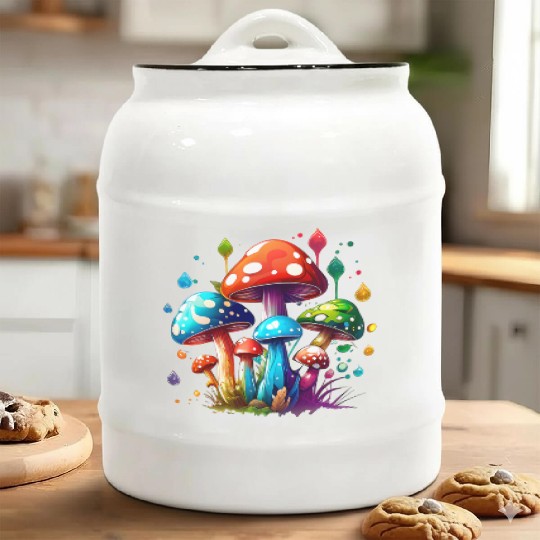 Nature's Psychedelic Mushrooms Ceramic Cookie Jars