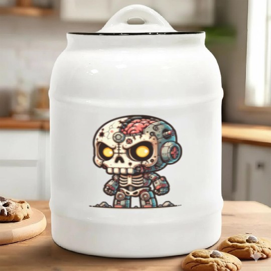 Cyborg Zombie Skull – Tech Undead Warrior Ceramic Cookie Jars