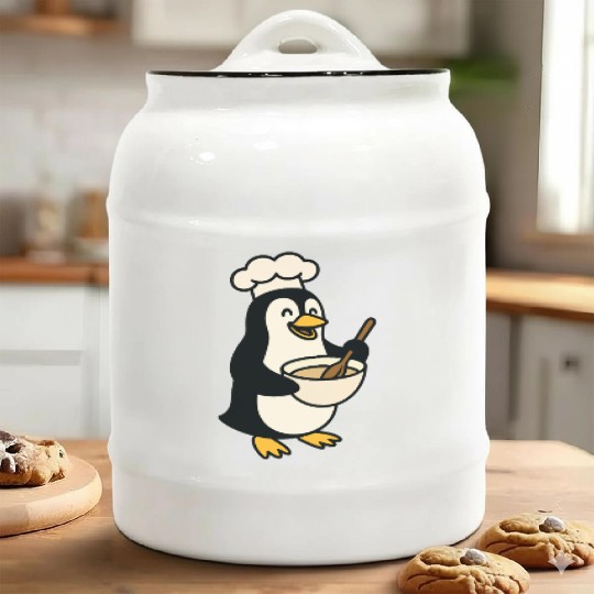 Adorable Cooking Penguin Chef Ceramic Cookie Jars