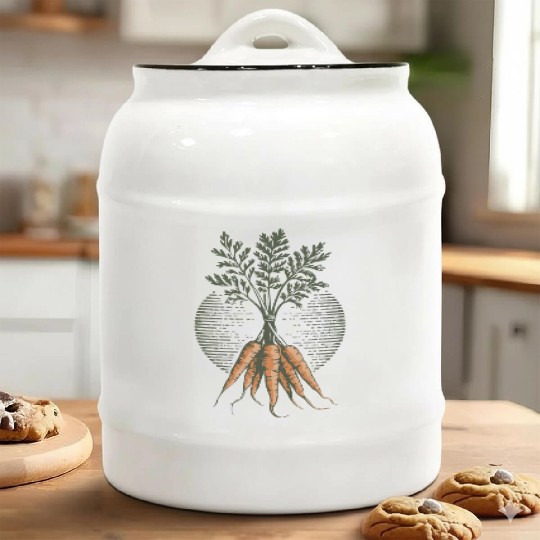 Organic Carrot Plant Art Illustration Ceramic Cookie Jars