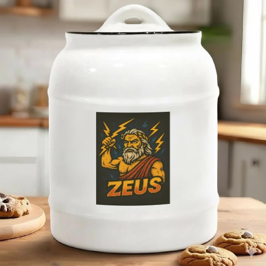 Epic Zeus Thunderbolt Illustration Ceramic Cookie Jars